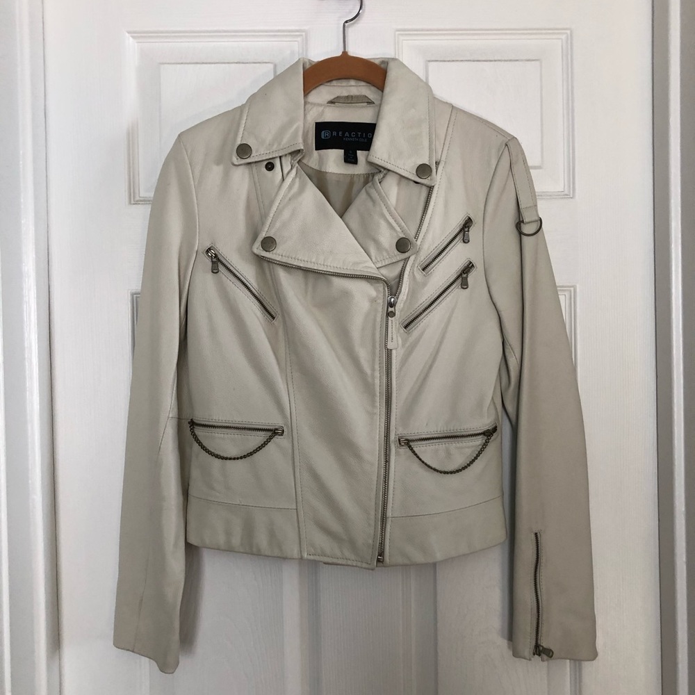 Kenneth Cole Reaction winter white leather jacket